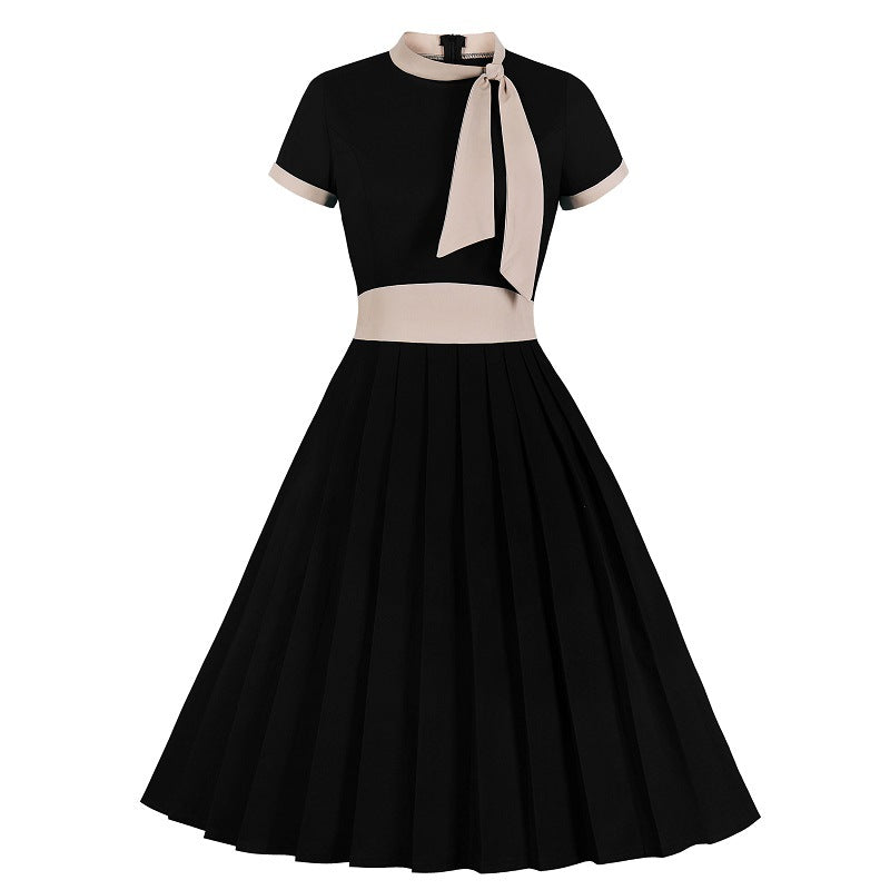 via midi dress Via Plus Size Bow High Neck Swing A-Line Vintage Retro Short Sleeve Mi –  Pluspreorder
