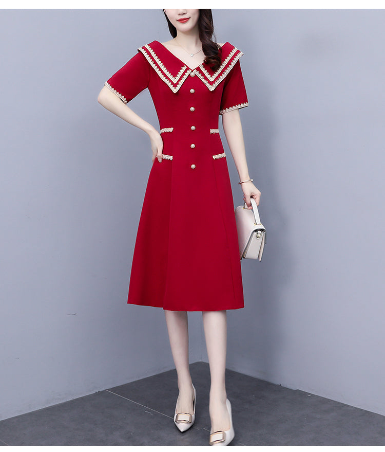 Plus Size Chanel-Esque Butttons Lace Trim Short Sleeve Dress  Pluspreorder