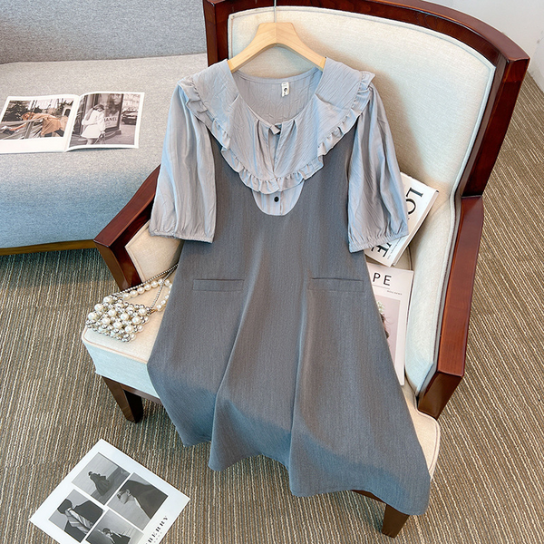 (2XL-6XL) Plus Size Korean Grey Layer Dress (EXTRA BIG SIZE)