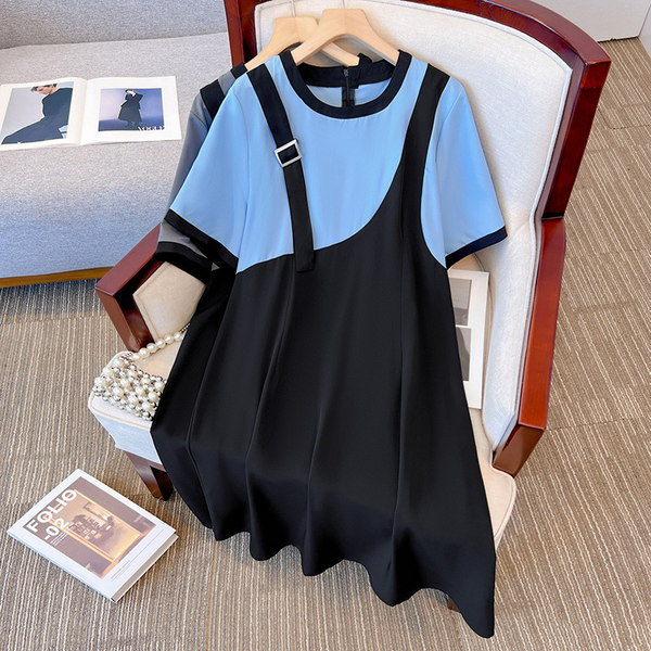 (2XL-6XL) Plus Size Korean Mock 2 Piece Short Sleeve Dress (Extra Big Size)