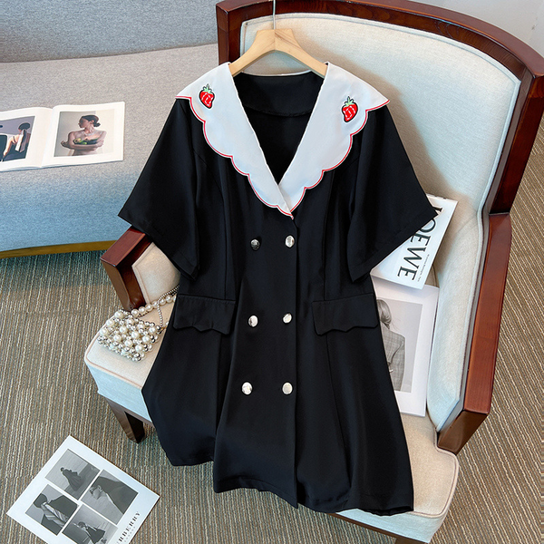 (2XL-6XL) Plus Size Strawberry Sailor Trenchcoat Shirt Dress (EXTRA BIG SIZE)