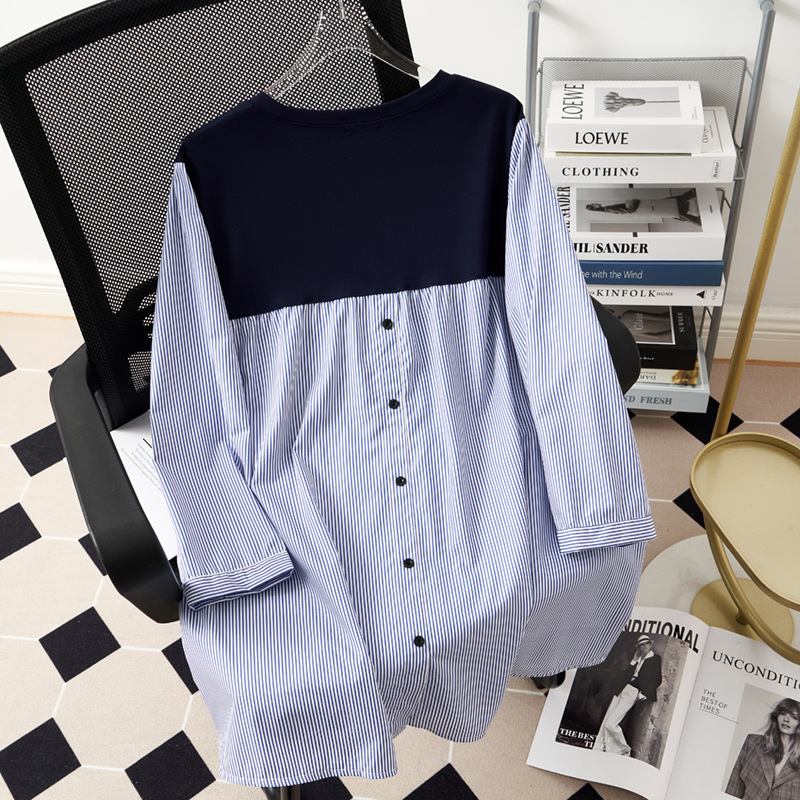 (2XL-6XL) Plus Size Stripes Button 3/4 Sleeve Blouse (EXTRA BIG SIZE)