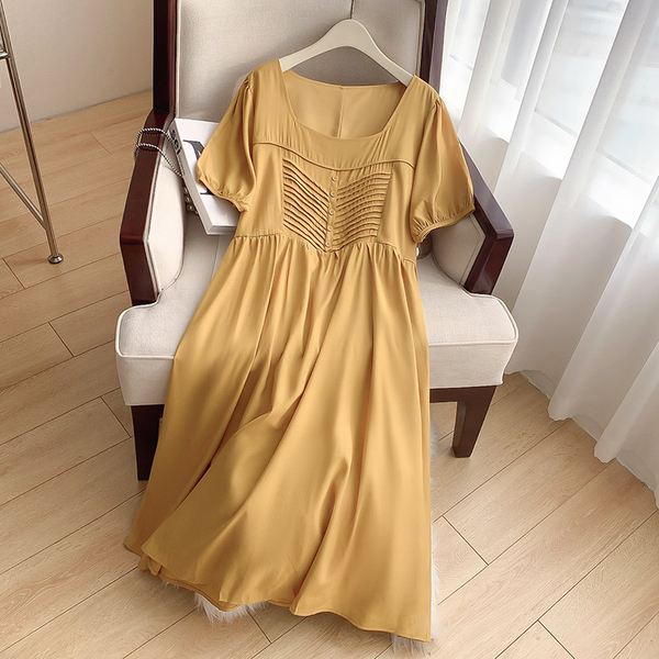 (2XL-6XL) Plus Size Yellow Midi Dress (EXTRA BIG SIZE)