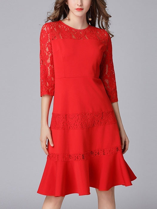 Kayah Red Mermaid Panel Lace Dress