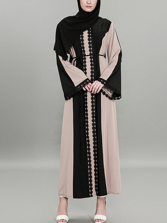 Morrow Khaki and Black Lace Colourblock Maxi Abaya Dress