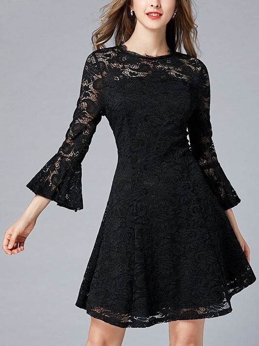 Micheline Swing Black Bell Sleeve Plus Size Formal Wedding Occasion Mid Sleeve Dress
