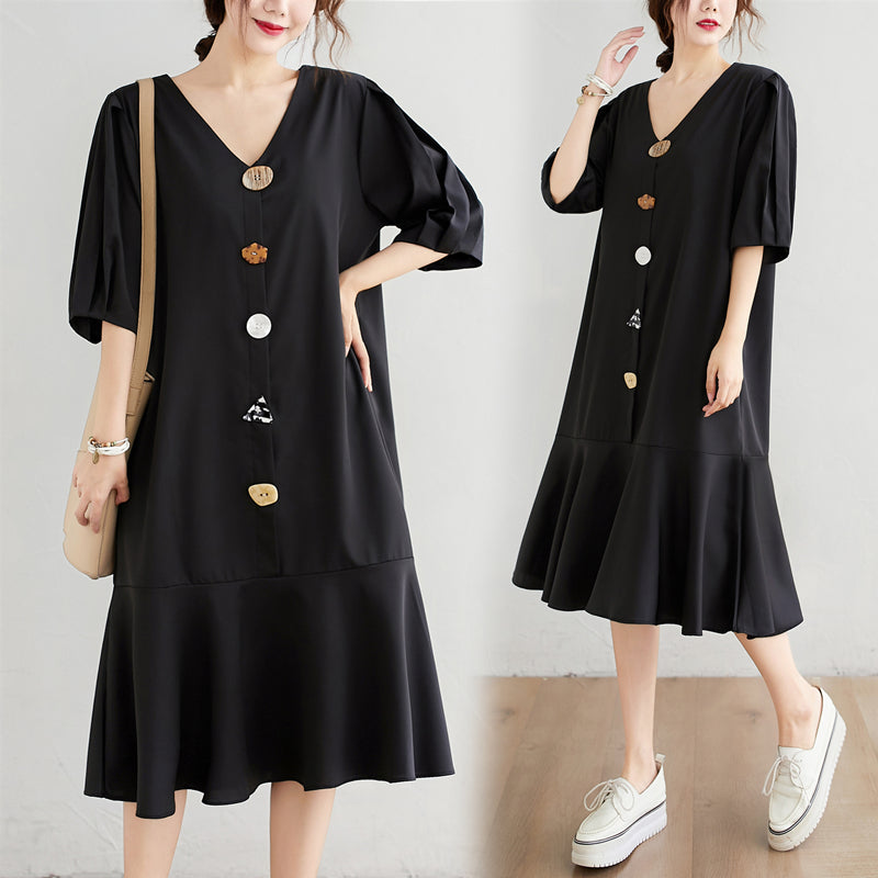 Plus size vintage shapes button mermaid midi dress