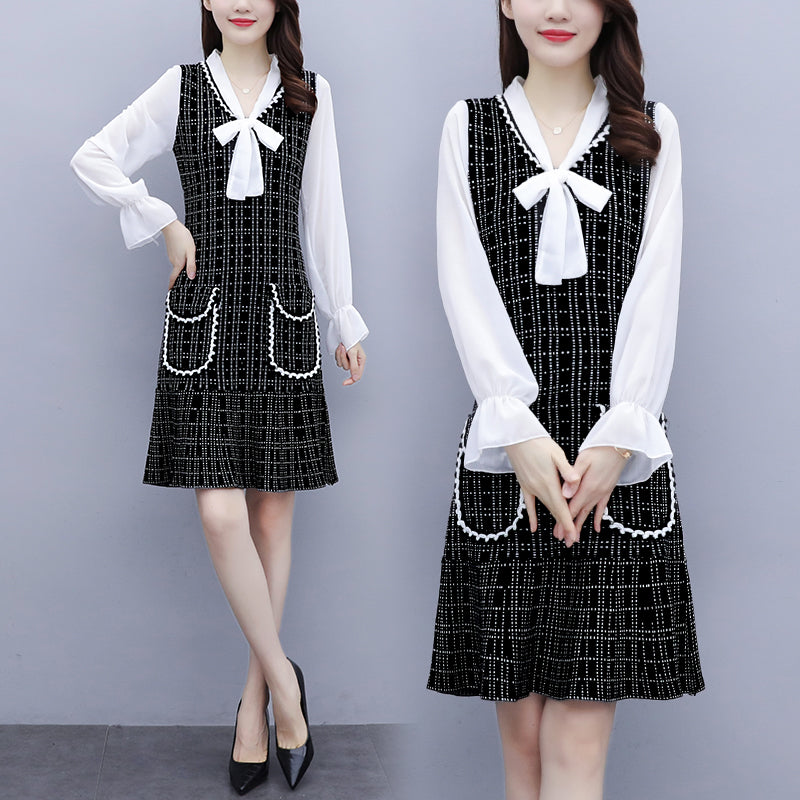Kely Plus Size Work Pussybow Long Sleeve Dress