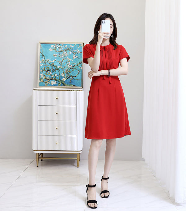 Kaely Plus Size Red Pleat Work Dress