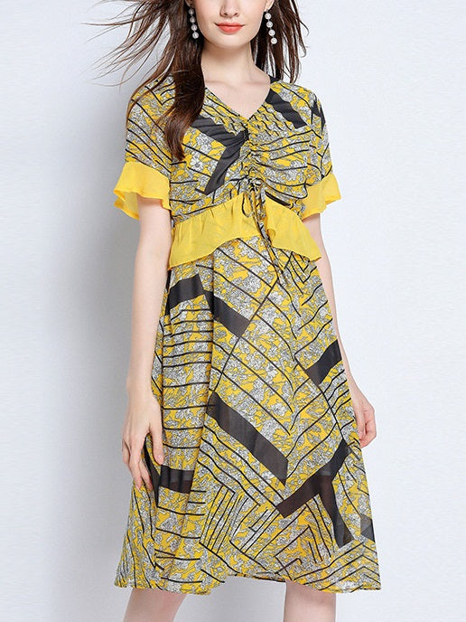 Poe Yellow Print Frill Dress