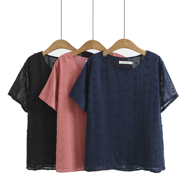 Plus Size Dobby Dots Chiffon Short Sleeve Top