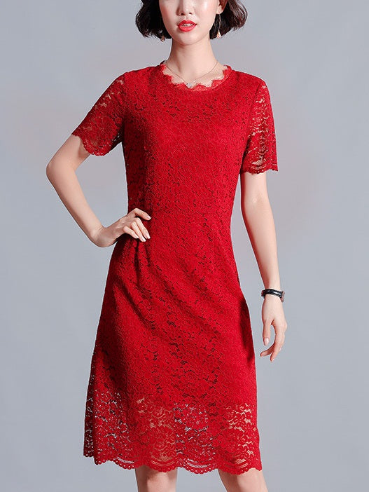 Roksanaa Red Eyelash Lace S/S Dress