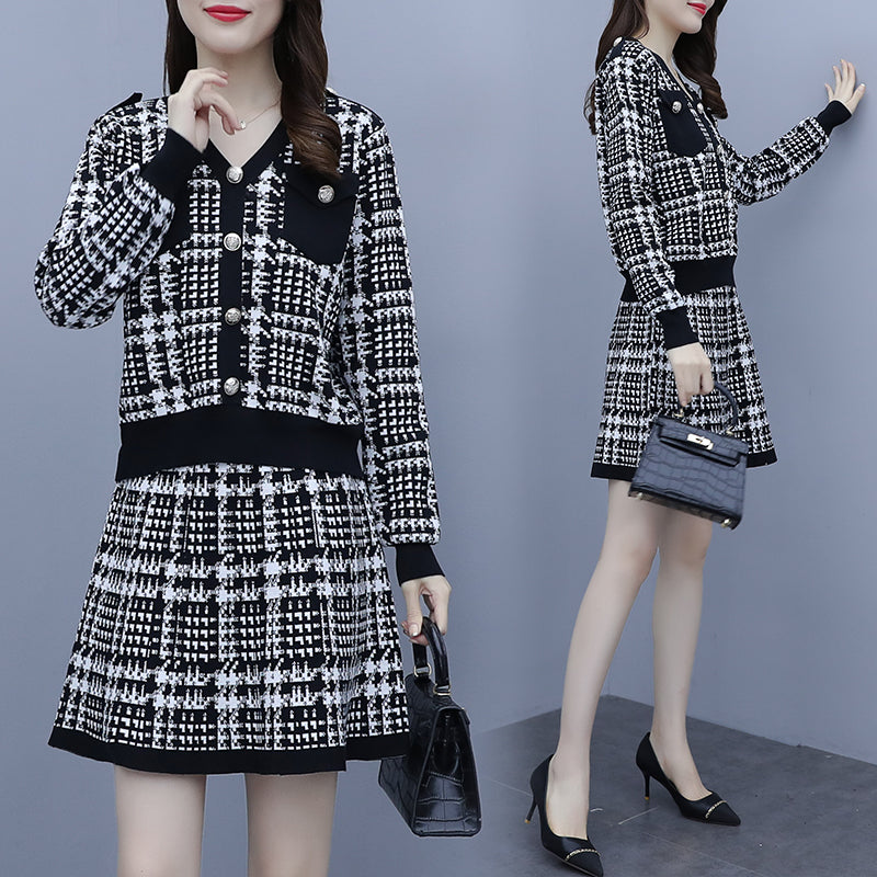 Kerlisia Plus Size Chanel-Esque Cardigan And Pleated Mini Skirt