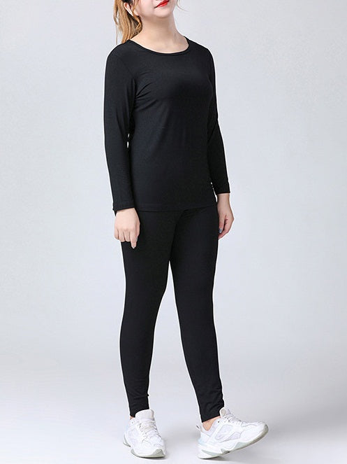 (XL-12XL)Suzana Plus Size Basic / Lounge Black Long Sleeve T Shirt Top And Black Leggings Tights Pants Set (EXTRA BIG SIZE)
