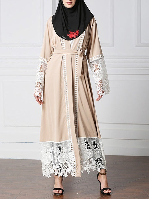 Morticia Khaki and White Lace Maxi Jacket