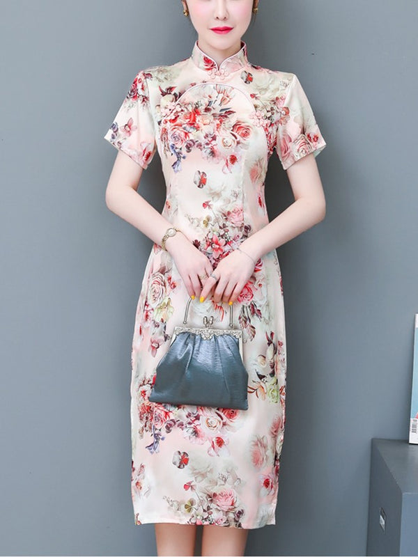 Plus Size Floral Midi Cheongsam