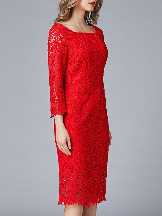 Michell Plus Size Red Square Neck Crochet Lace Plus Size Cocktail Dres –  Pluspreorder