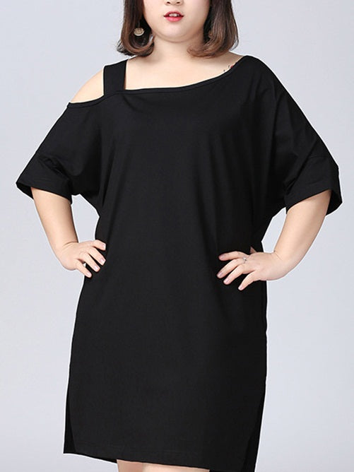 (3XL-7XL) Plus Size Basic / Lounge Black Off Shoulder Short Sleeve T Shirt Dress (EXTRA BIG SIZE)