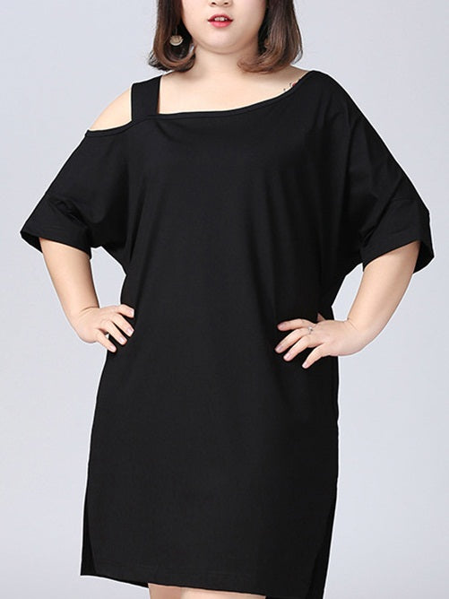 3XL-7XL) Plus Size Basic Lounge Black Off Shoulder Short Sleeve