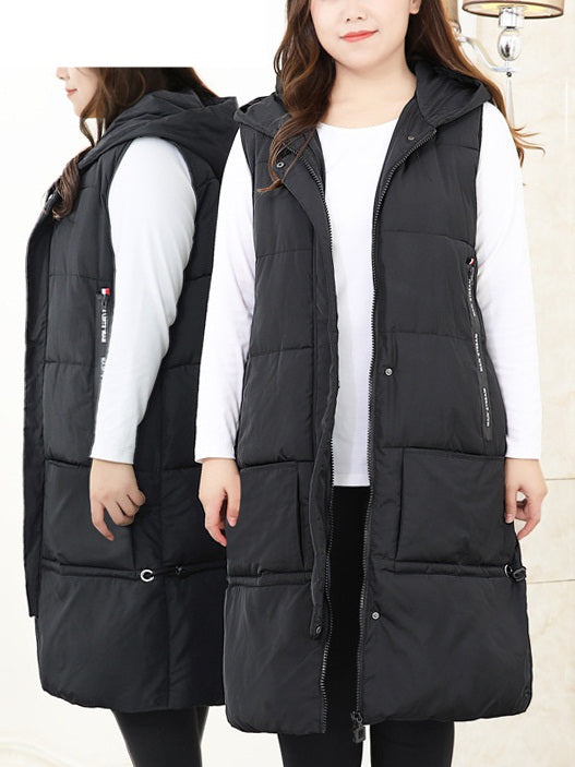 Synnøve Plus Size Thick Padded Sleeveless Black Winter Jacket (EXTRA BIG SIZE)