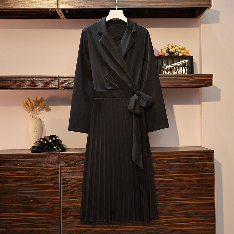 Shante Pleats V Neck Trench Blazer L/S Midi Dress
