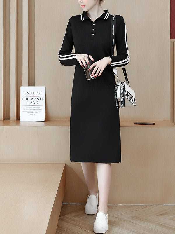 Tracina Plus Size Stripes Long Sleeve Polo T Shirt Dress