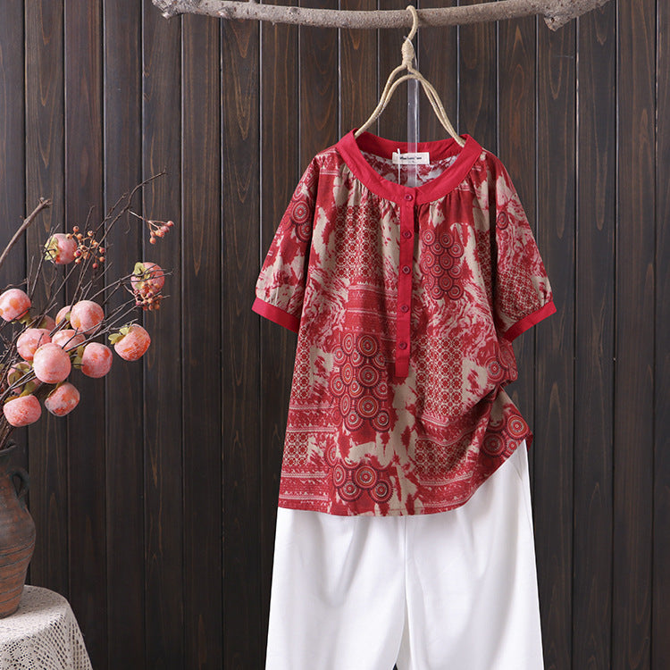 Plus Size Chinese Oriental Short Sleeve Blouse