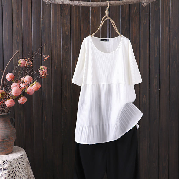 Plus Size Pleat Layer Short Sleeve Blouse