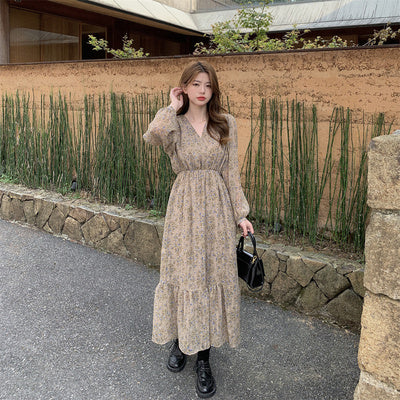 Plus Size Korean Wrap Floral Long Sleeve Dress – Pluspreorder