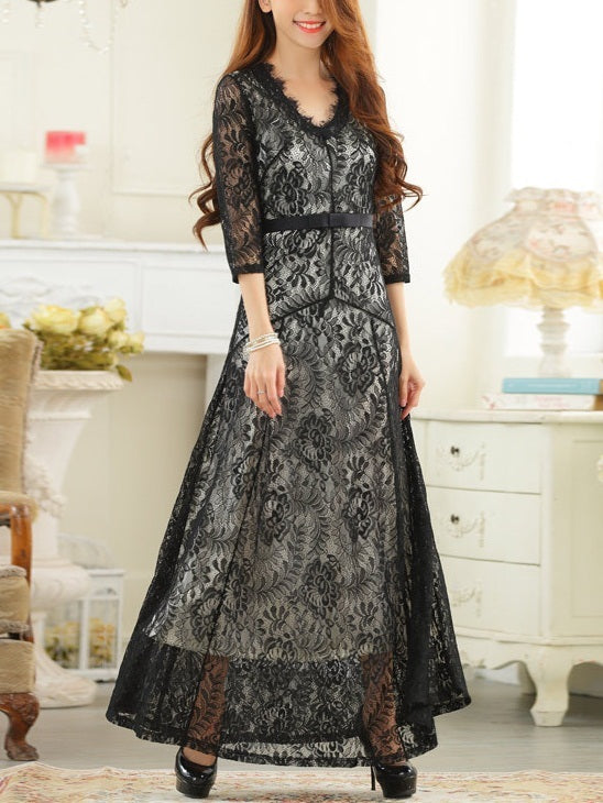 Najma Lace Plus Size Occasion Evening Wedding 3/4 Mid Sleeve Maxi Dress Gown