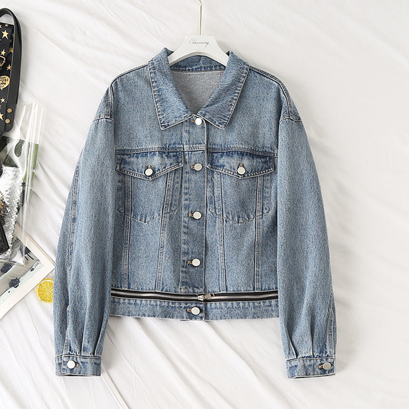 Kitty Plus Size Zipper Denim Jacket