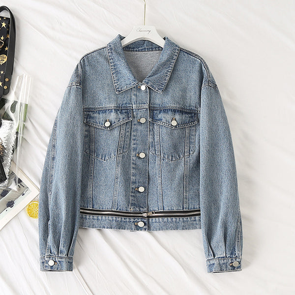 Kitty Plus Size Zipper Denim Jacket