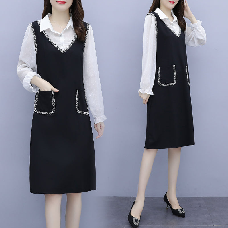 Korina Plus Size Chanel-Esque Long Sleeve Shirt Dress