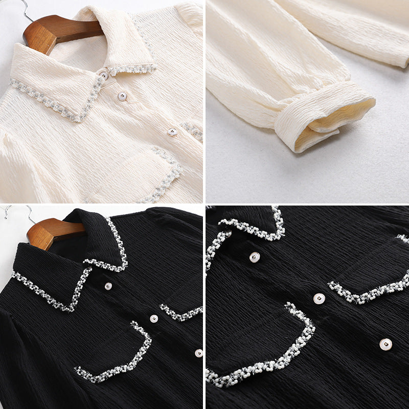 Plus Size Chanel-Esque Puff Sleeve Long Sleeve Shirt Blouse – Pluspreorder