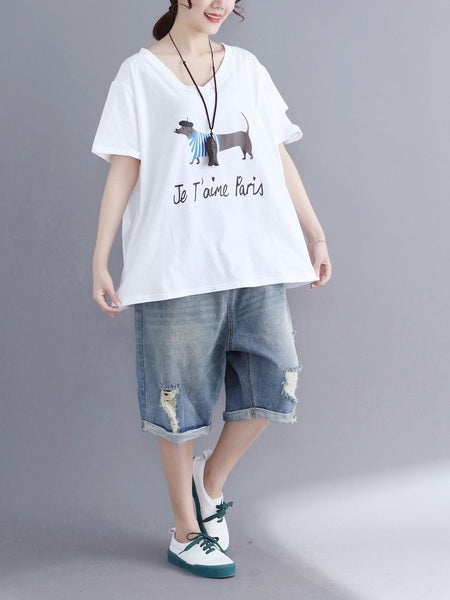 Malak Je Taime Dog V-Neck Tee
