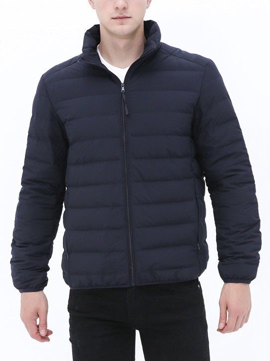 Men's Plus Size Lightweight Padded Windbreaker Short Minimalist Simple Design Winter Jacket with Pockets (Black, Red, Grey, Blue)