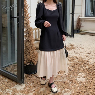 Plus Size Korean Long Sleeve Midi Dress