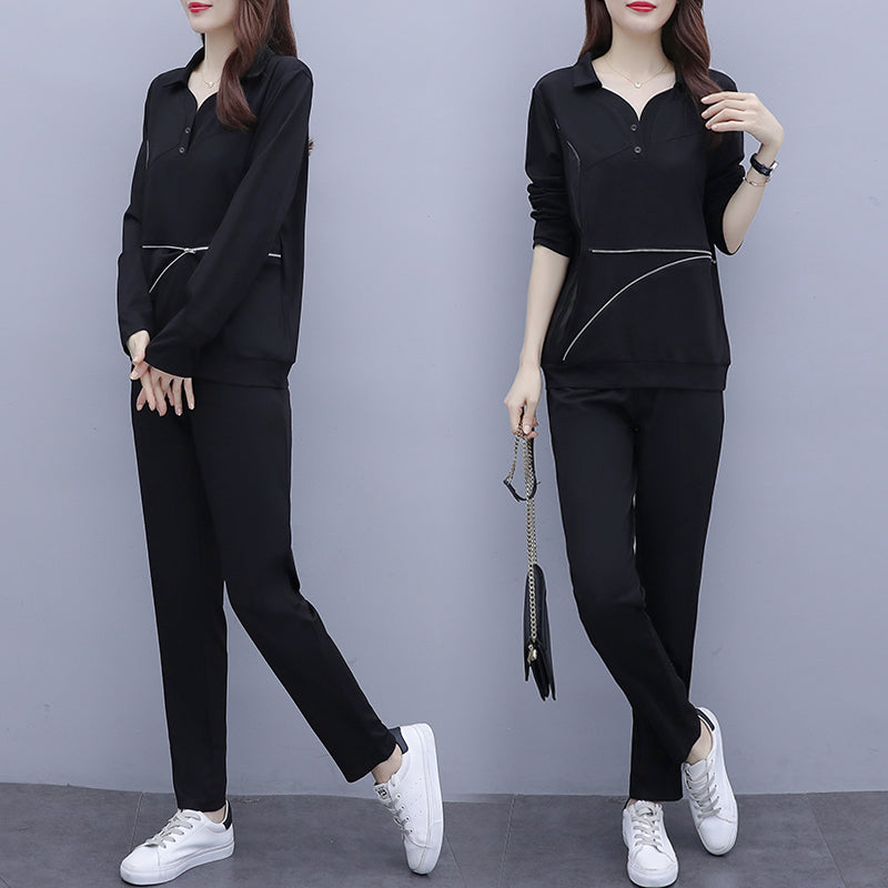 Kiely Plus Size Long Sleeve Polo Top And Pants Set