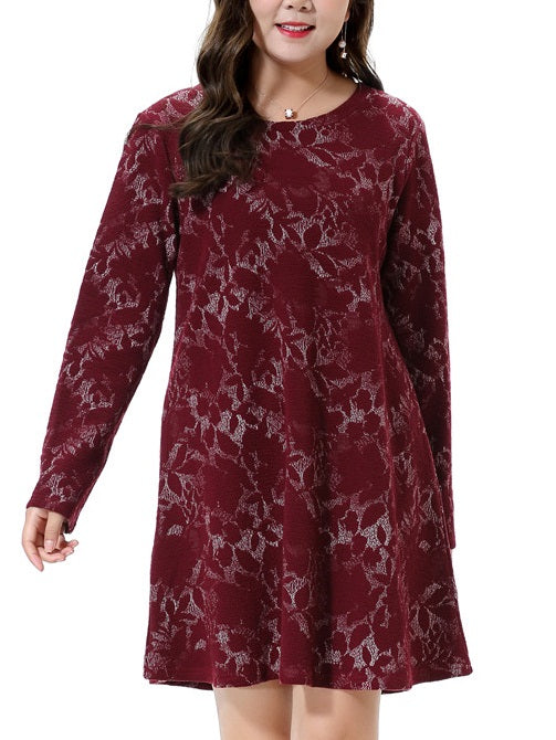 Vangie Plus Size Red Floral Print Long Sleeve Dress