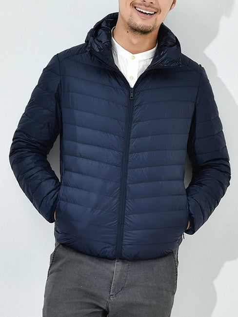 Men's Plus Size Lightweight Padded Hoody Windbreaker Short Minimalist Simple Design Winter Jacket with Pockets (Black, Red, Blue)
