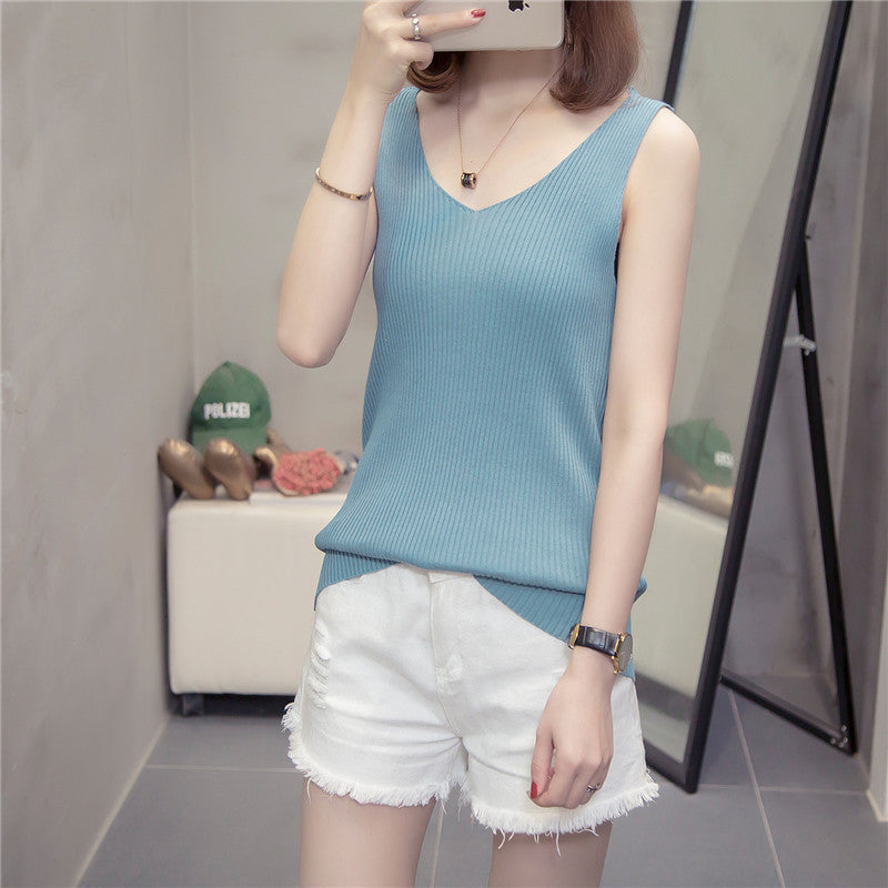 Laurene Plus Size Knit V Neck Tank Top