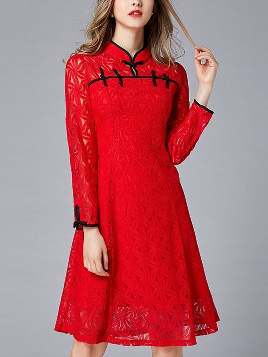 Red Swing Lace Plus Size Cheongsam Qipao Occasion Dress