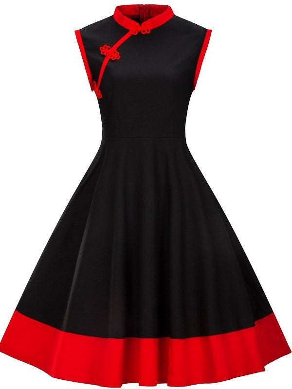 Michellette Plus Size Cheongsam Qipao Sleeveless Dress (Black, Red)