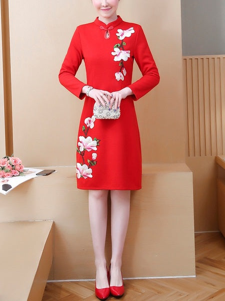 Millay Floral Embroidery Plus Size Cheongsam Qipao Dress
