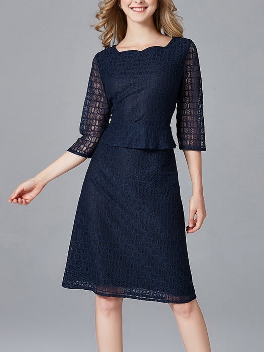 Magdalene Peplum Navy Lace Dress