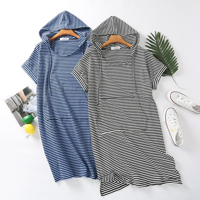 Jaxine Plus Size Stripes Hoodie T Shirt Dress