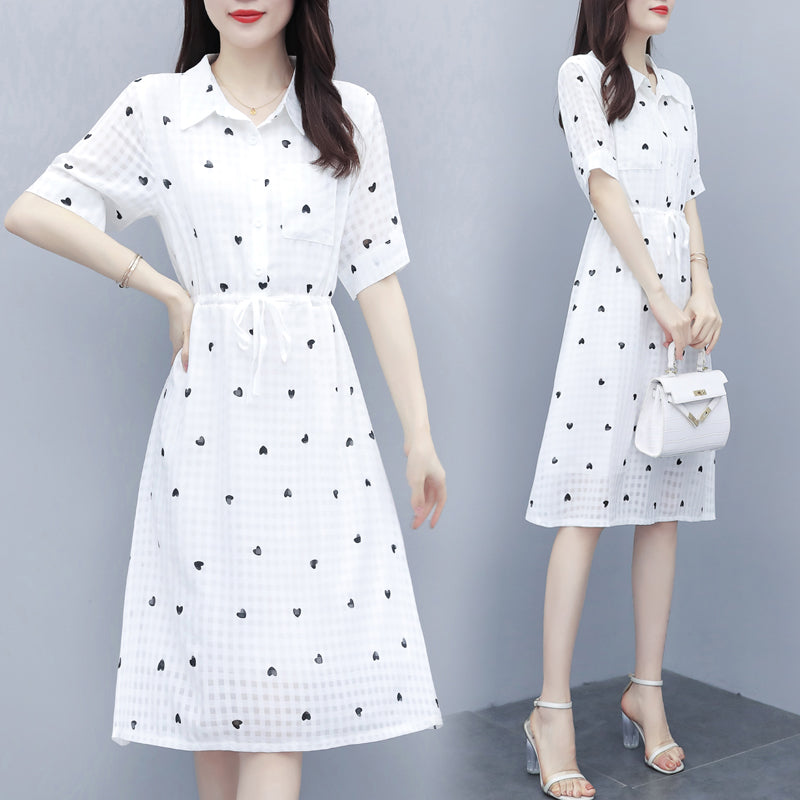 Korinne Plus Size Hearts Print White Short Sleeve Shirt Dress
