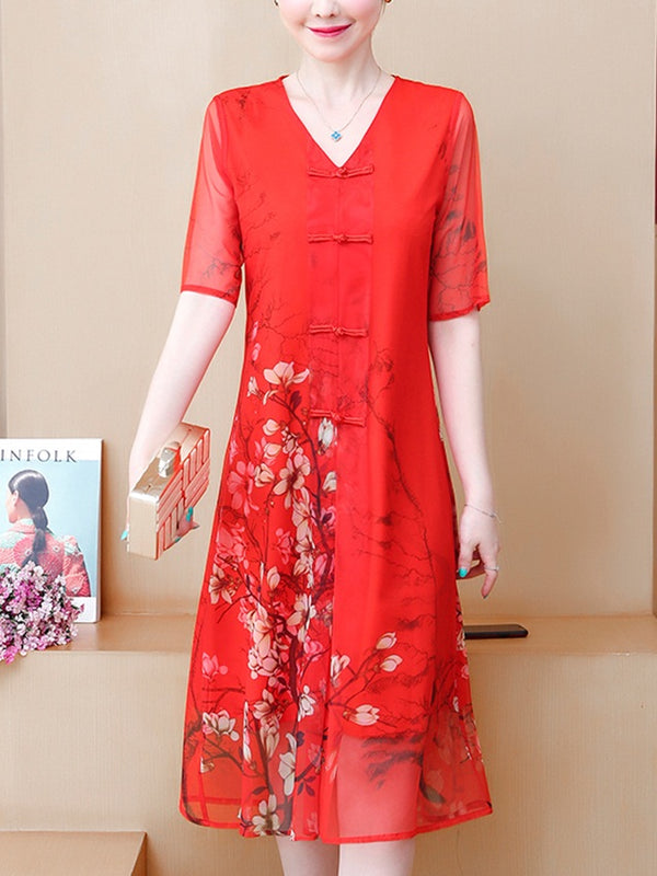 Lalaine Plus Size Red Oriental Cheongsam Dress