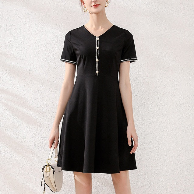 Kristiania Plus Size V Neck Button Short Sleeve Dress