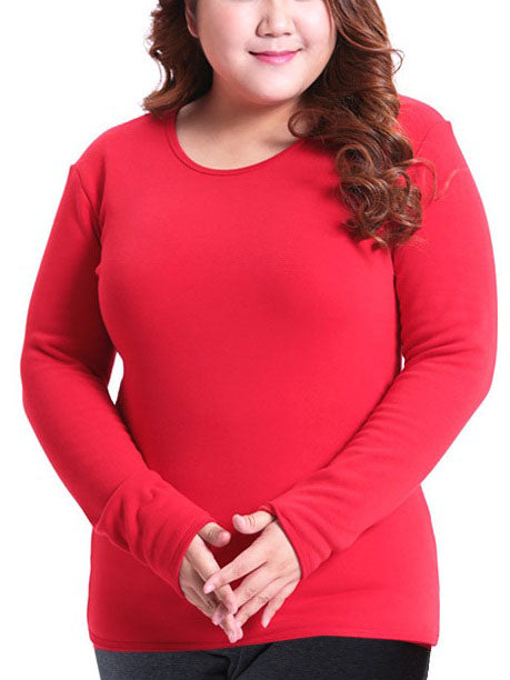 (Top Only)Skylah Winter Single-layer Fleece Thick Inner Thermal Wear Round Neck L/S Top (Black, Red, Purple)